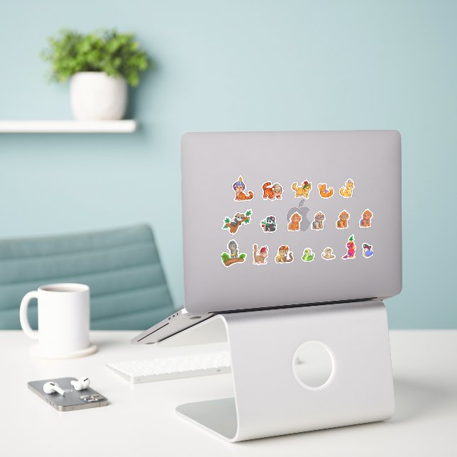 set of cute jungle animals  sticker (Laptop On Desk)