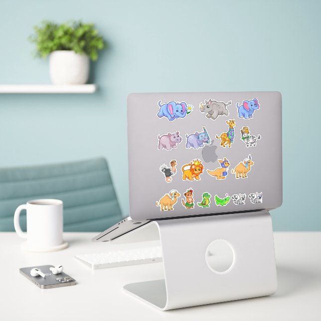 set of cute safari animals  sticker (Laptop On Desk)
