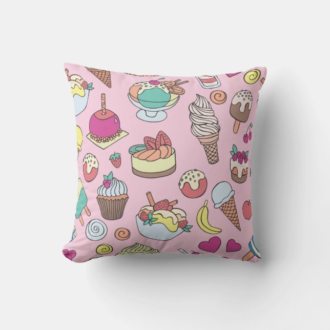 Set of different sweets. Seamless doodle pattern w Throw Pillow (Front)