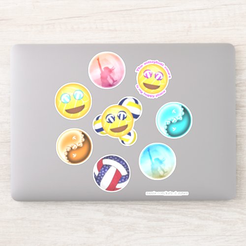 set of eight fun colorful girly volleyball sticker