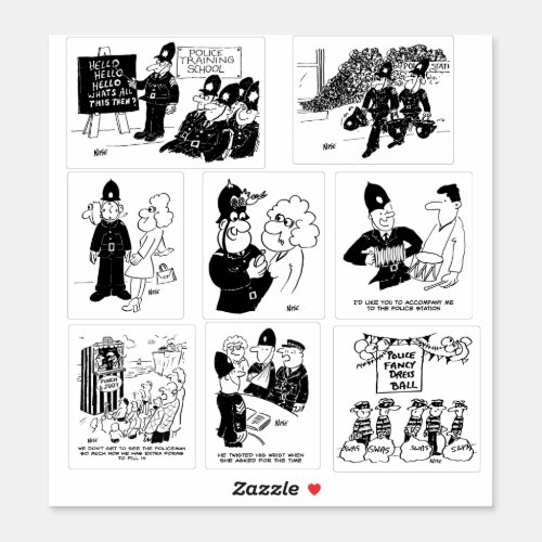 Set of Eight Funny UK Police Cartoons Sticker