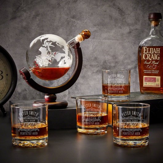 Set of Engraved Buckman Glasses w/ Whisky Decanter (Front)