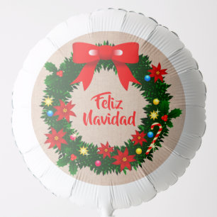 Set of Feliz Navidad Merry Christmas Wreath Large Balloon