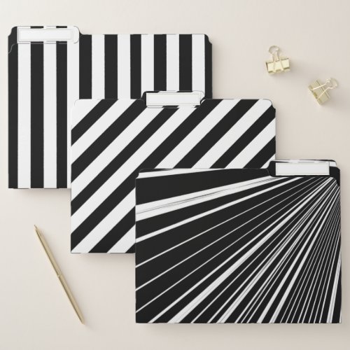 Set of File Folders Black and White Stripe