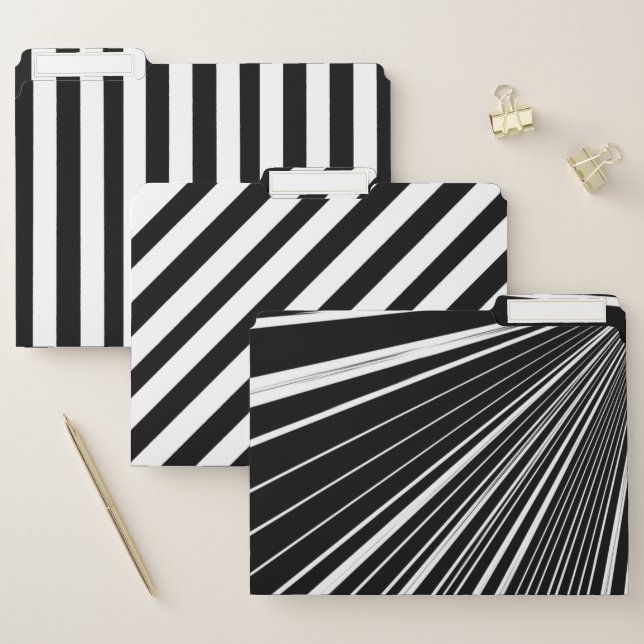 Set of File Folders Black and White Stripe (Set)