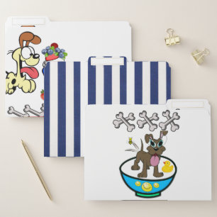 Set of File Folders Blue and White Stripe Dog