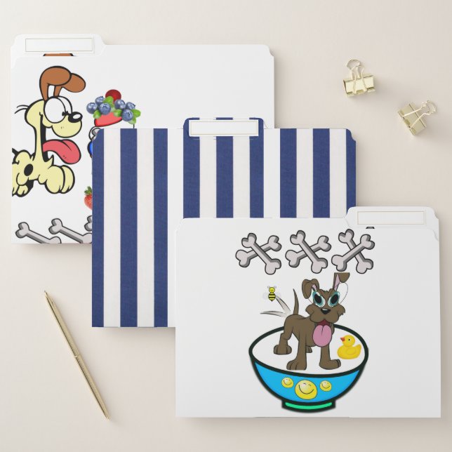 Set of File Folders Blue and White Stripe Dog (Set)