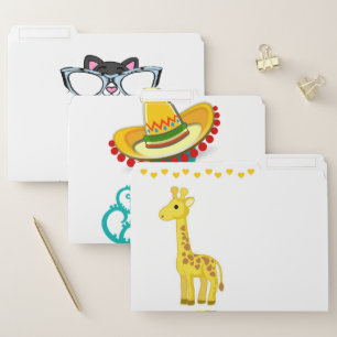 Set of File Folders Cat Octopus Yellow Giraffe