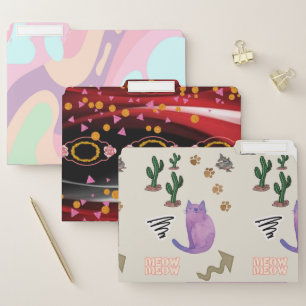 Set of File Folders Colorful Pastel Abstract Cat