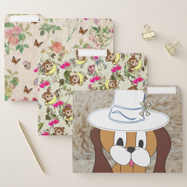 Set of File Folders Dog Pink Tulip Monkeys Bananas (Set)