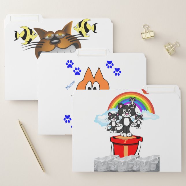 Set of File Folders Felines Cats Rainbow Fish (Set)