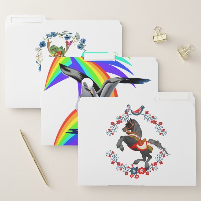 Set of File Folders Floral Deer Seagull Horse (Set)