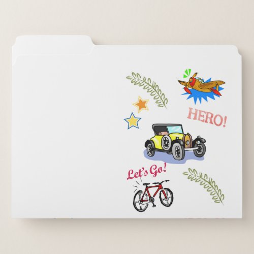 Set of File Folders Floral Hero Bicycle Car Plane
