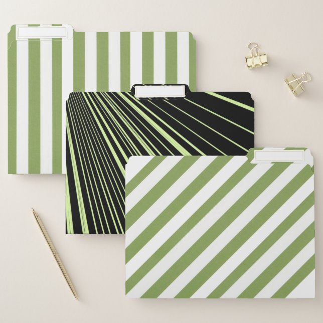 Set of File Folders Green White Black Stripe (Set)