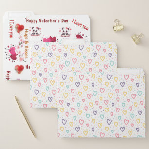 Set of File Folders Happy Pastel Colorful Hearts