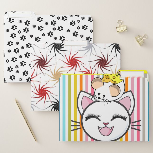 Set of File Folders Paw Prints Cat Mouse Cheese (Set)