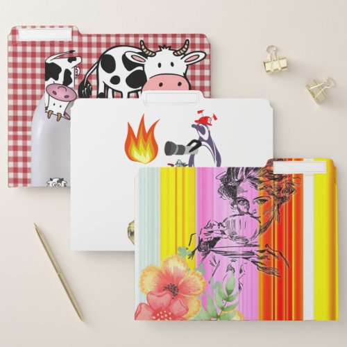 Set of File Folders Penguin Cow Fire Fireman