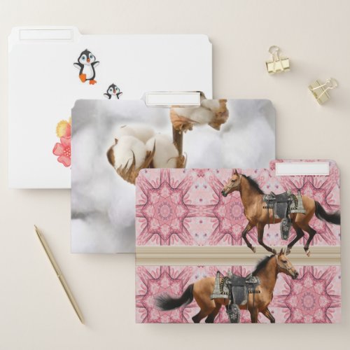 Set of File Folders Penguin Floral Horses Cotton