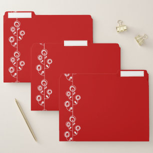 Set of File Folders White Floral Red
