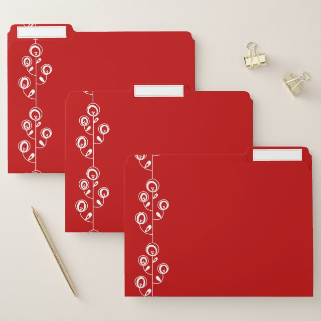 Set of File Folders White Floral Red (Set)