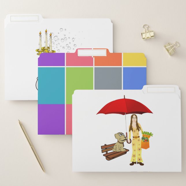 Set of File Folders Yellow Chick Dog Squares (Set)