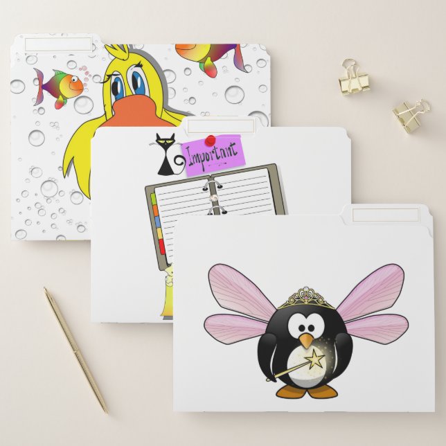 Set of File Folders Yellow Chick Penguin Cat (Set)
