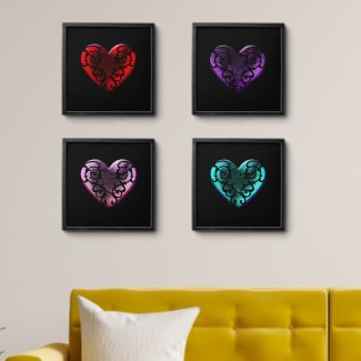 Set of Filigree Goth Hearts in Various Colors
