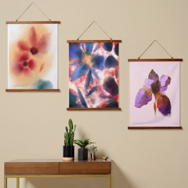 Set of Floral Watercolor Paintings Hanging Tapestry (Asymmetrical)