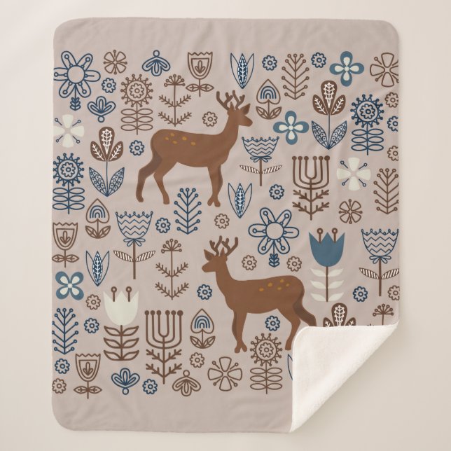 Set of flower elements in the Scandinavian style,  Sherpa Blanket (Front)