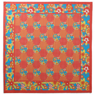 Set of Four Cloth Napkins Orange Floral Patchwork