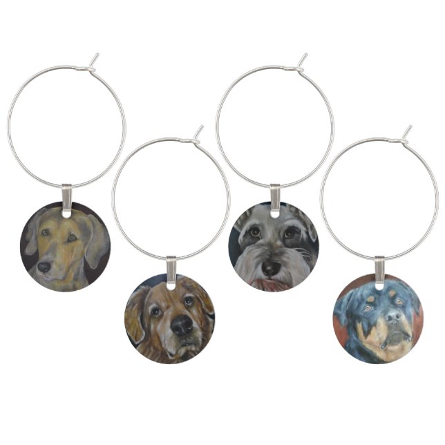 Set of Four Dog Breed Wine Charms (Staggered)