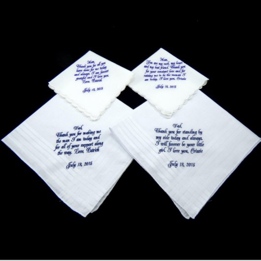 Set of Four "Parents" Wedding Day Handkerchiefs (Top)
