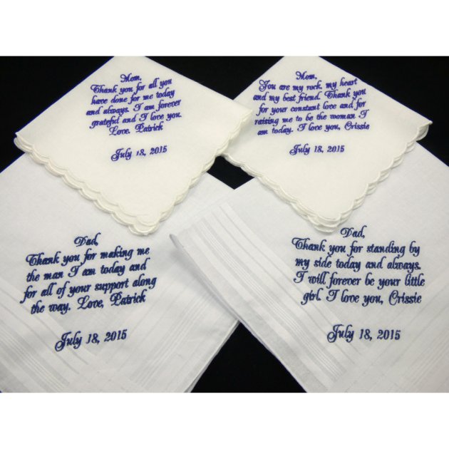 Wedding Handkerchief Set of Four Discount, Mother of the Bride, Father of the bride, Mother of the groom, Father of the groom shops Wedding Gift