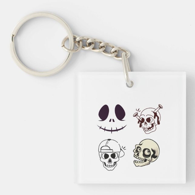 Set of Four Unique Skull Illustrations Keychain (Front)