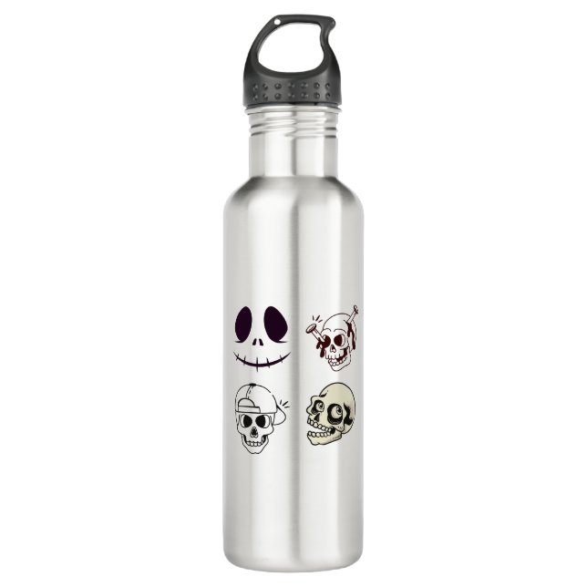 Set of Four Unique Skull Illustrations Stainless Steel Water Bottle (Front)