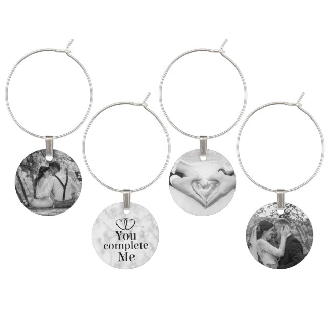 Set of Four Wedding Photo Wine Charms (Staggered)