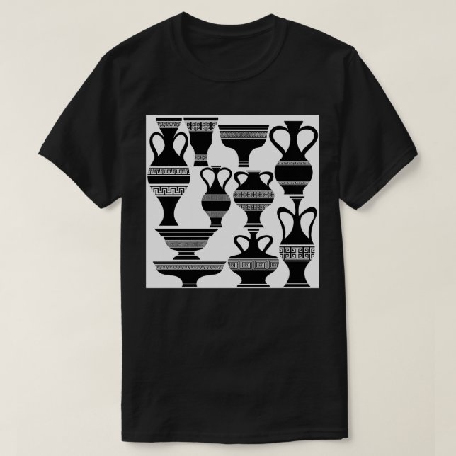 Set of Greek Amphora Silhouettes Isolated on White T-Shirt (Design Front)