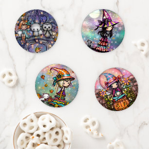 Set of Halloween Witch and Halloween Art Coaster Set