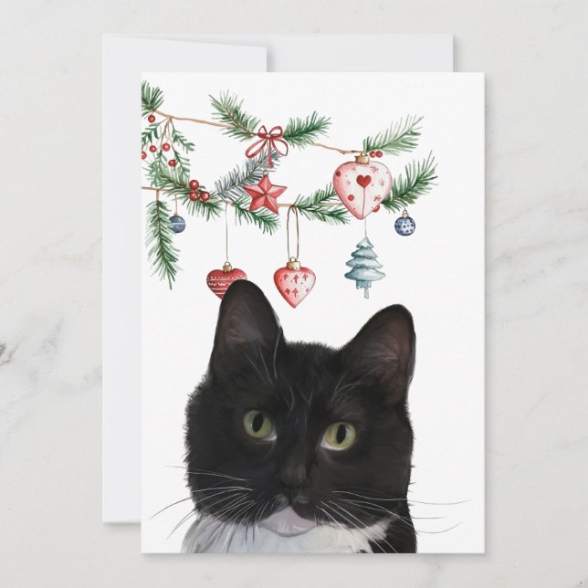 Set of Holiday Note Cards 5x7 Tuxedo Cat (Front)