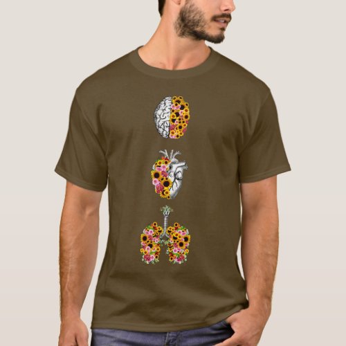 Set of human organ lungs heart and brain with sunf T_Shirt