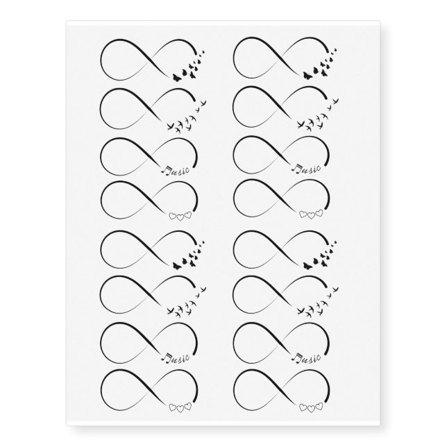 Set of infinity symbols temporary tattoos (Front)