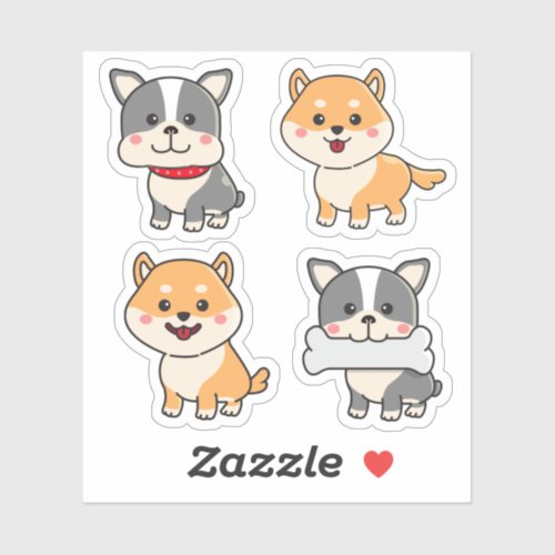 Set of kawaii shiba inu and bull dog sticker