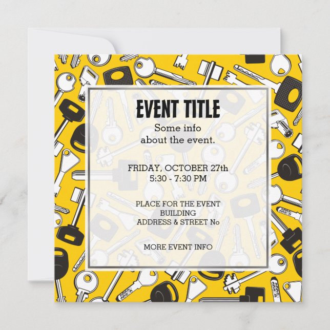 Set of Keys Background Square Invitation (Front)