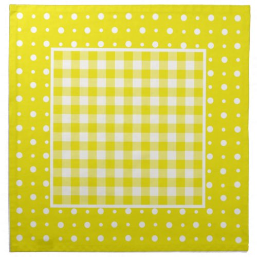 Set of Lemon Cloth Napkins Polka Dots and Gingham