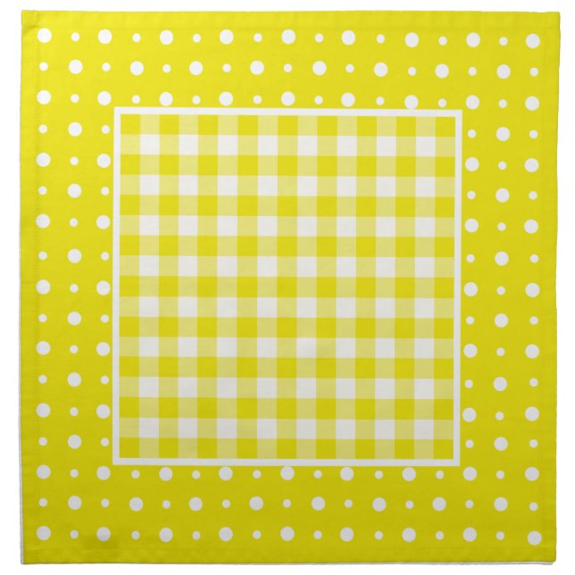 Set of Lemon Cloth Napkins, Polka Dots and Gingham (Front)