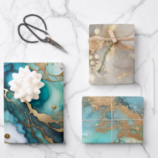 Set of marble wrapping paper sheets