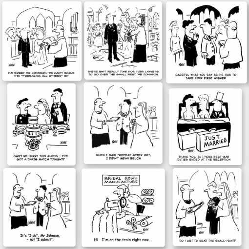 Set of Nine Funny Wedding Cartoons Sticker | Zazzle