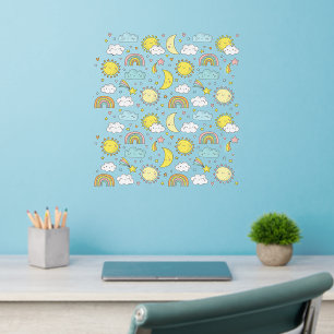 Set of Nursery Rainbow Sun Moon Stars Cloud on 18" Wall Decal