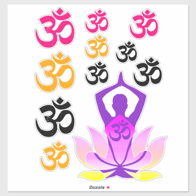 Set of OM Namaste Spiritual Lotus Flower Yoga Pose Sticker (Sheet)