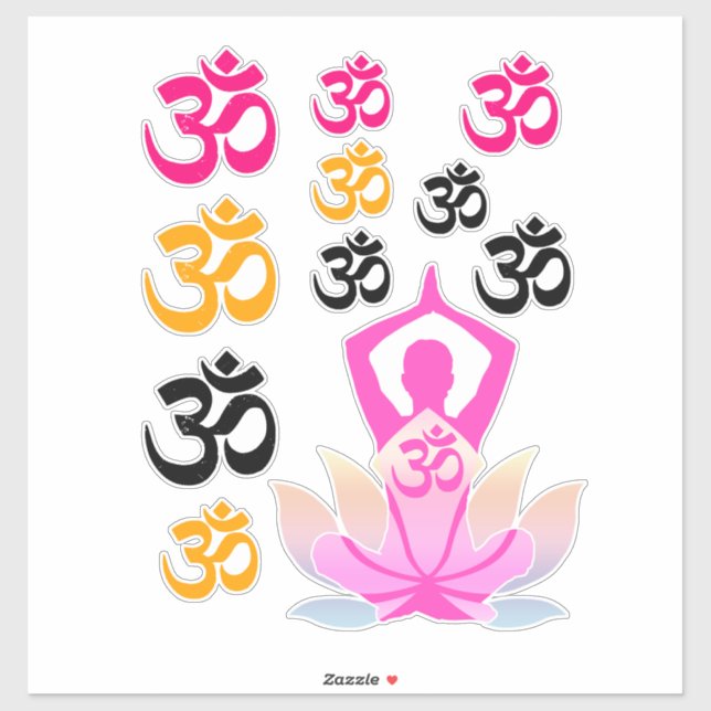 Set of OM Namaste Spiritual Lotus Flower Yoga Pose Sticker (Sheet)